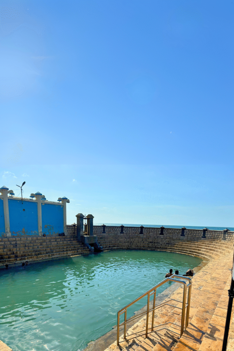 Keerimalai Hot Springs natural pool surrounded by stone walls