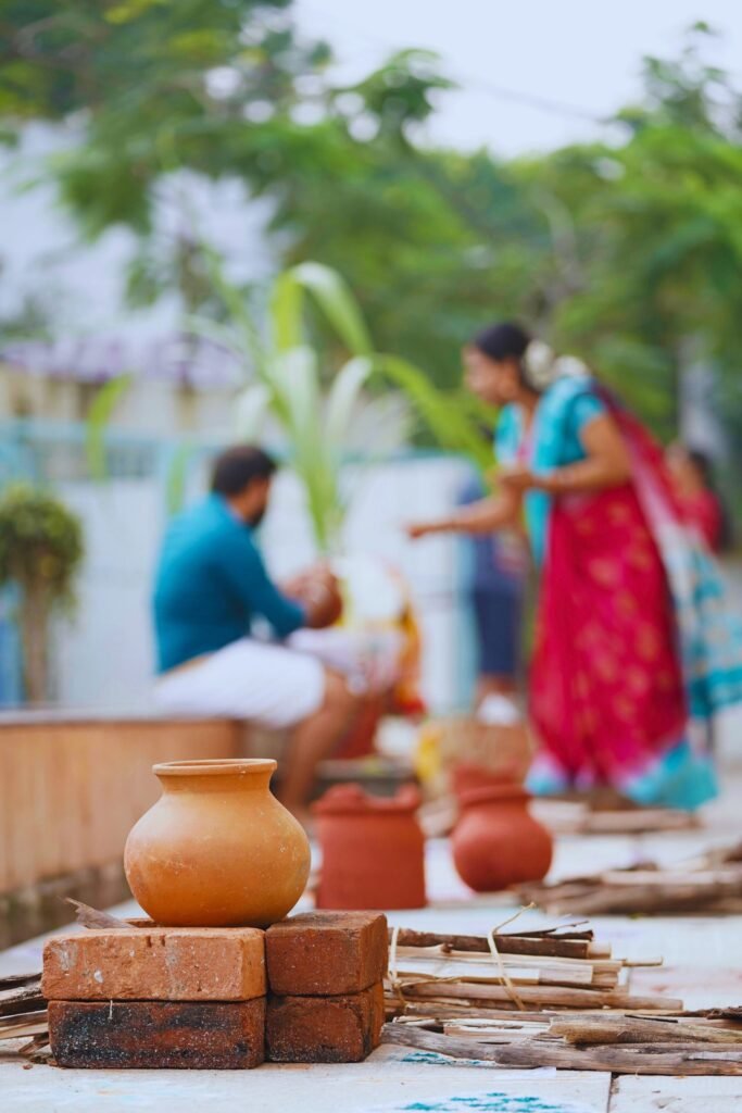 Women preparing rice milk for Thai Pongal festival in Sri Lanka