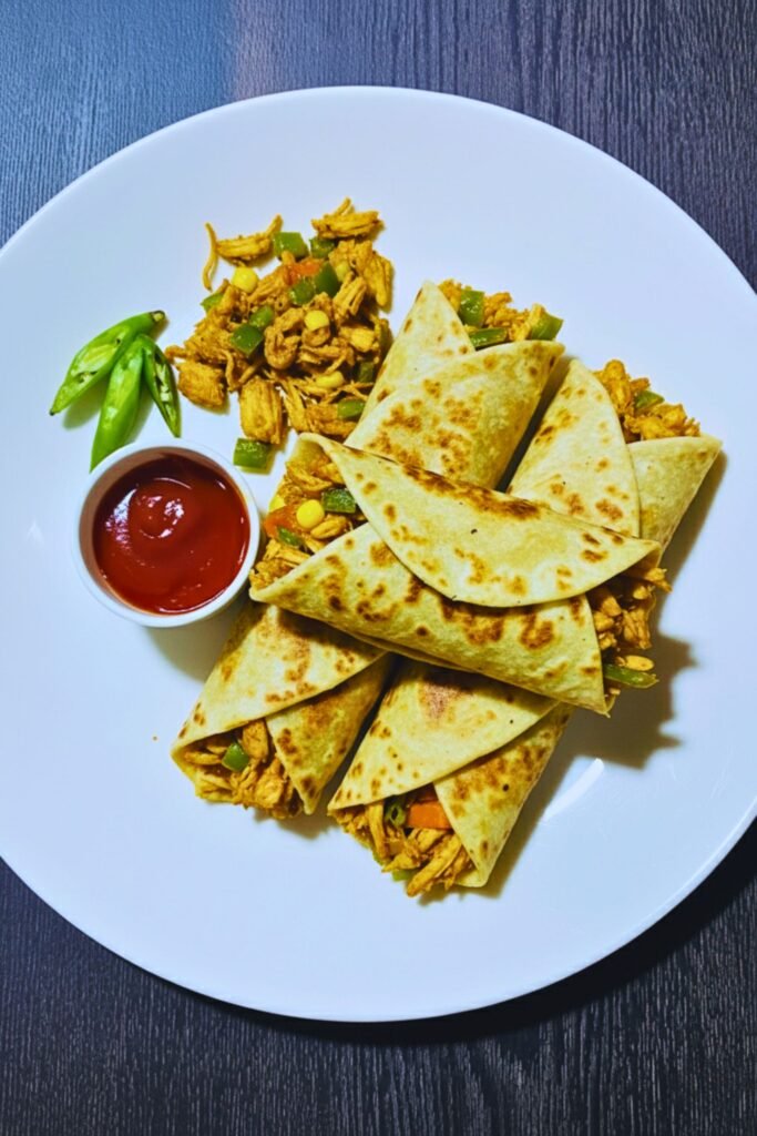Sri Lankan chicken rotee served on a plate