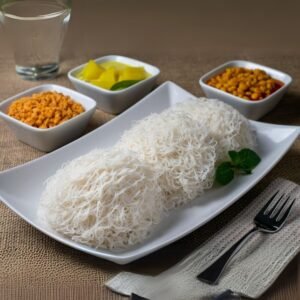 Plate of string hoppers with dhal curry Sri Lankan style