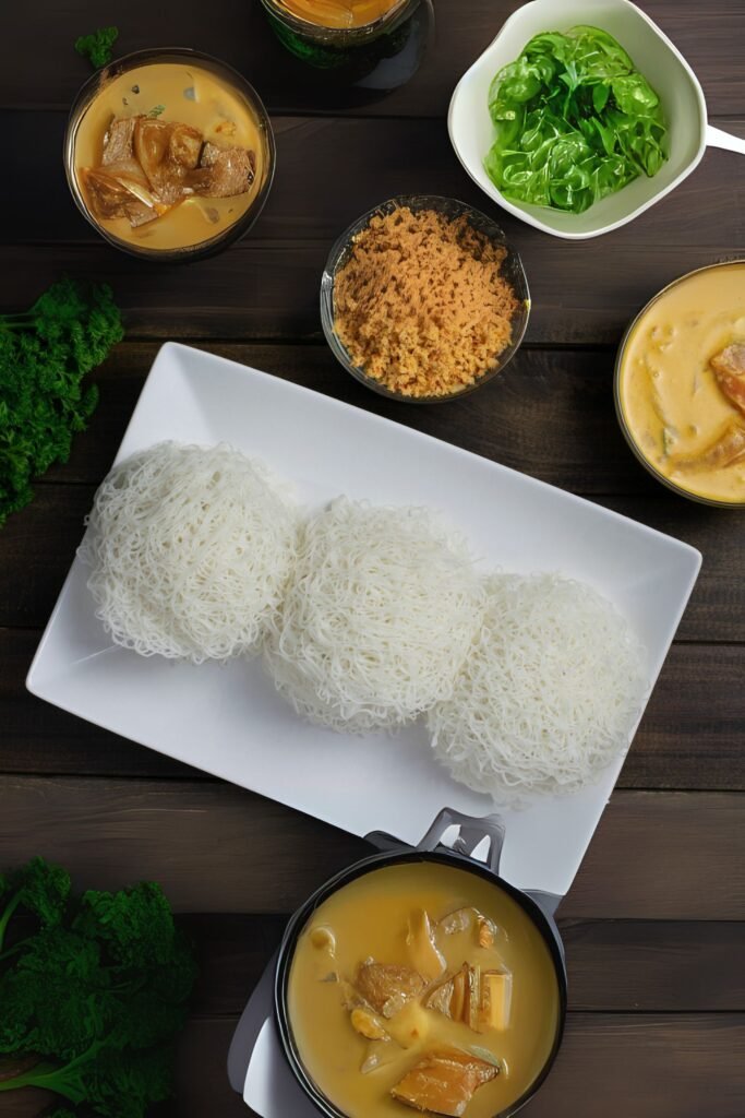 Traditional Sri Lankan string hoppers served with curry
