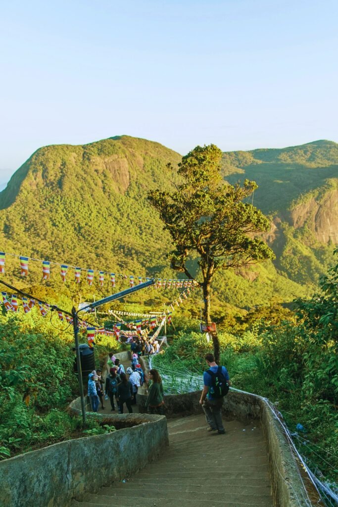 Pilgrims climbing Sri Padaya during the traditional festival in Sri Lanka