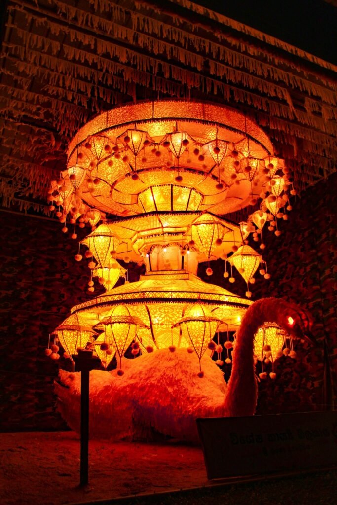 Traditional Vesak lanterns illuminating streets in Colombo