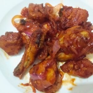 traditional Sri Lankan devil chicken with chili sauce