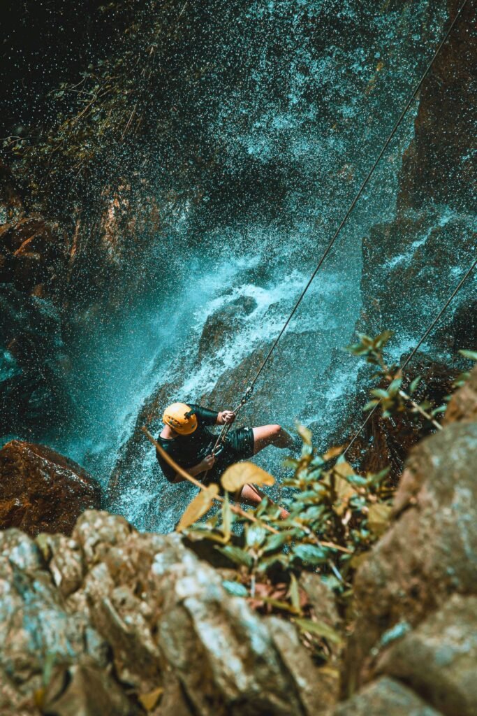 Tourists enjoying canyoning adventure in Kitulgala Sri Lanka