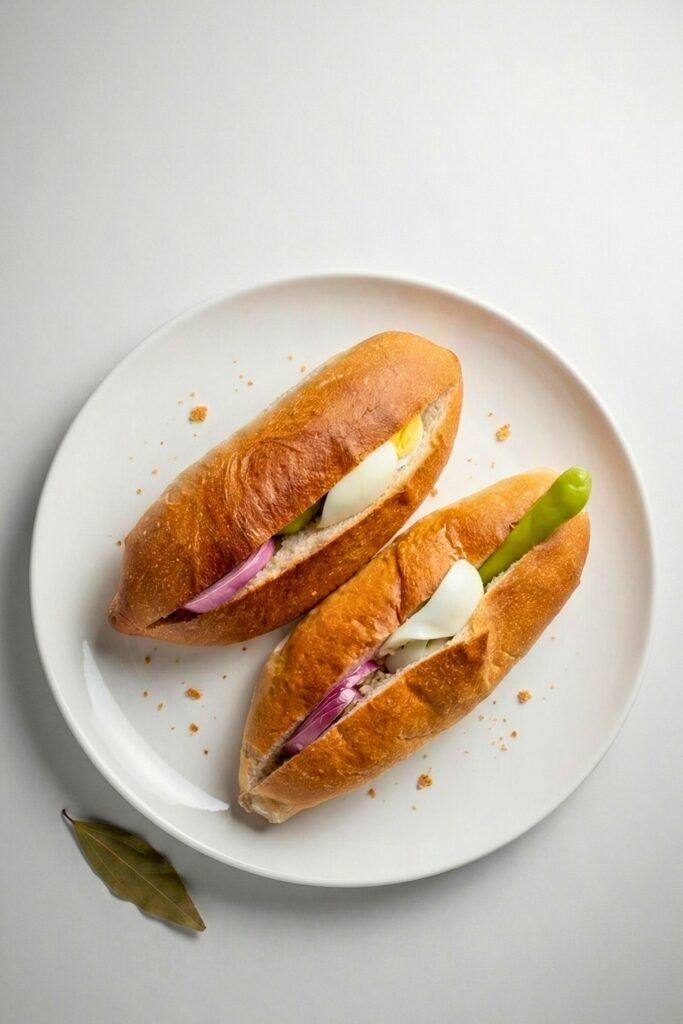 Close up view of Sri Lankan egg bun with flavorful filling