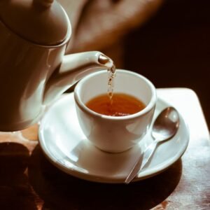 Authentic Ceylon tea beverage with steam rising