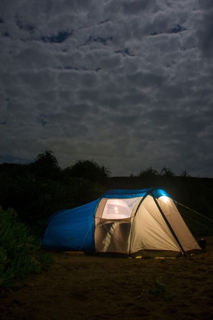 Tents set up in a scenic mountain area in Sri Lanka