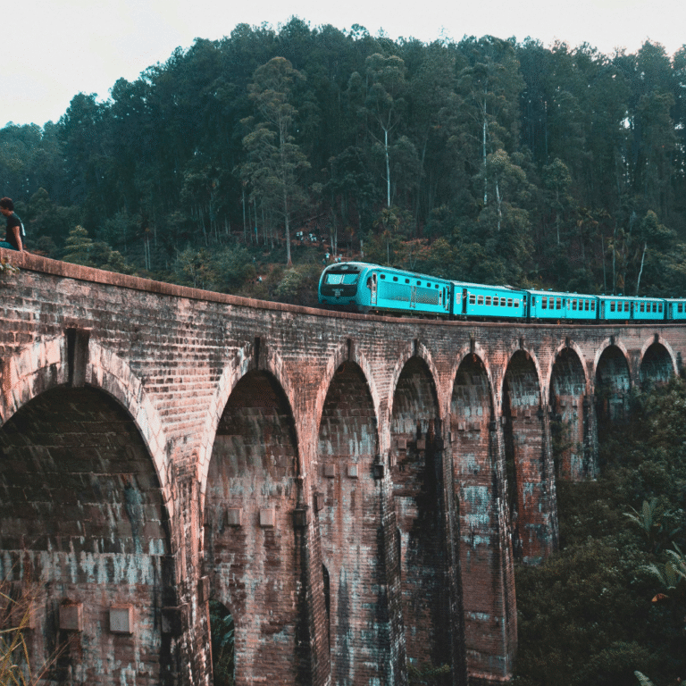 Train crossing Nine Arches Bridge in Sri Lanka