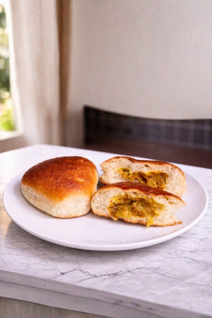 Sri Lankan fish bun filled with spicy fish curry