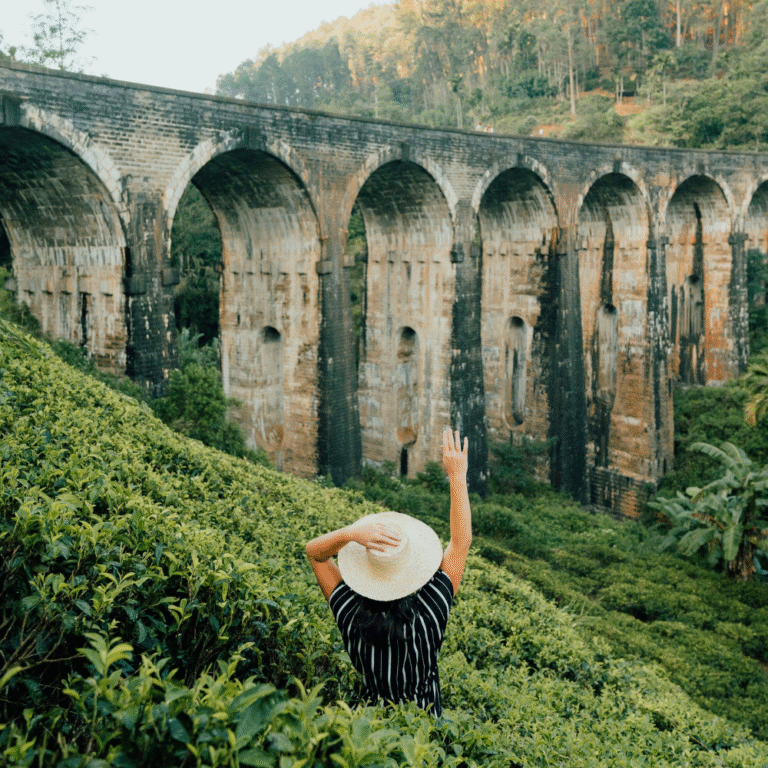 Scenic view of Ella Nine Arch Bridge with jungle backdrop