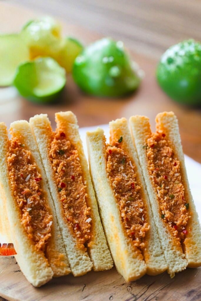 Sri Lankan pol sambal sandwich on a plate