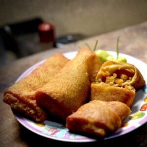 close-up of crispy Sri Lankan fish rolls