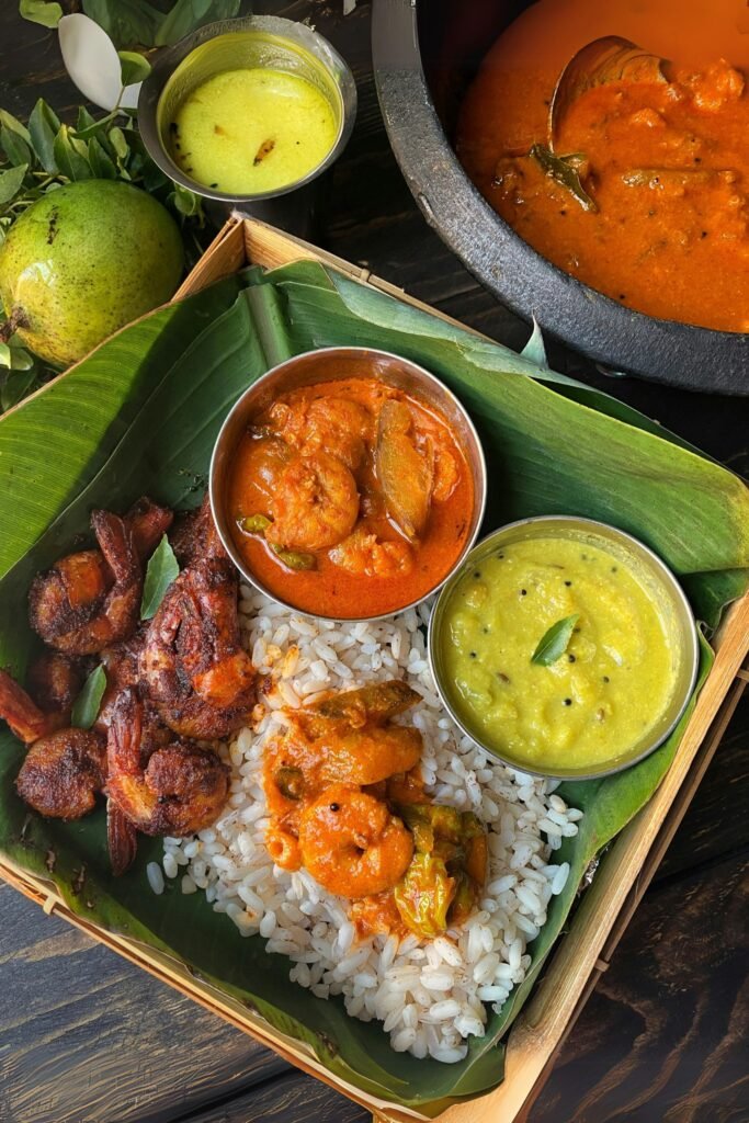 spicy Sri Lankan prawns curry served in a bowl
