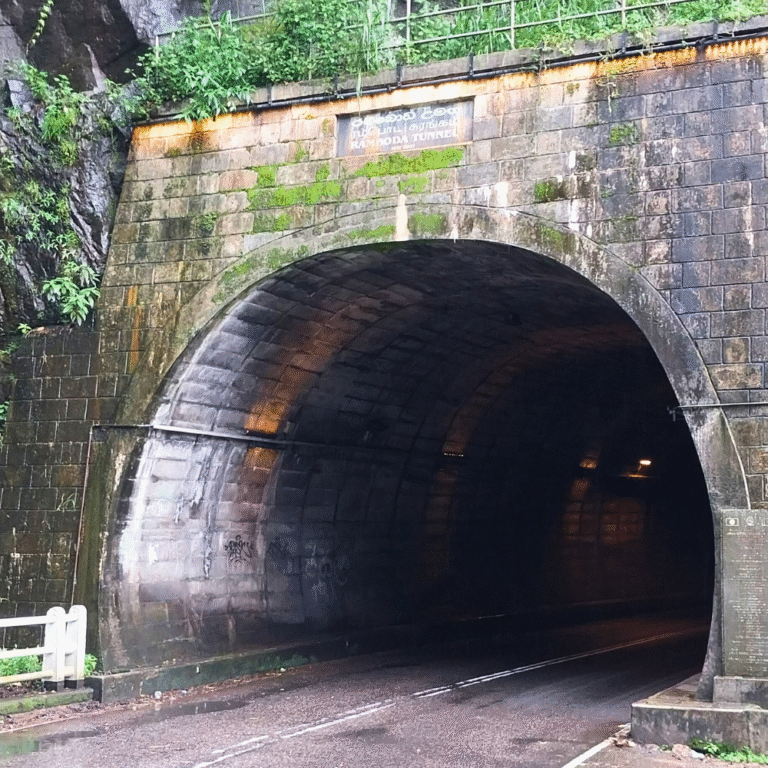 Hill country landscape with Ramboda Tunnel in the background