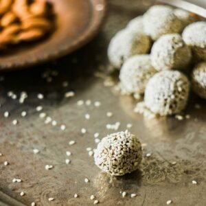 Close-up of sweet sesame seed balls known as thala guli in Sri Lanka