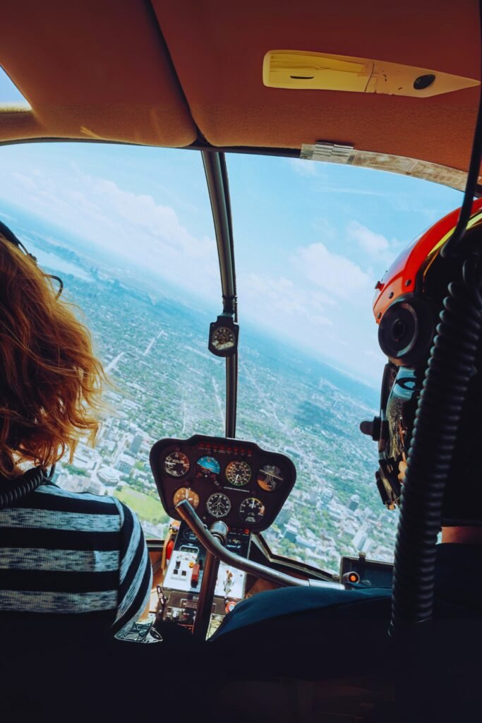 Helicopter flying over the lush landscapes of Sri Lanka