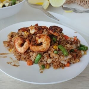 Seafood biriyani with prawns and calamari in Sri Lankan style