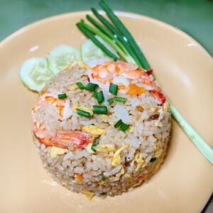 traditional Sri Lankan fried rice with chicken and shrimp