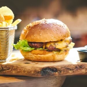 Close up of a spicy chicken burger in Sri Lanka