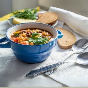 Spicy Sri Lankan chicken soup in a bowl