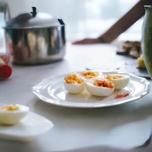 Plate of freshly boiled eggs in Sri Lanka
