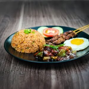 freshly cooked nasi goreng with eggs and vegetables in Sri Lanka