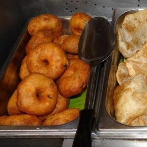 Plate of golden brown uludu wade