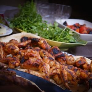 Close up of Thanduri chicken showing charred edges