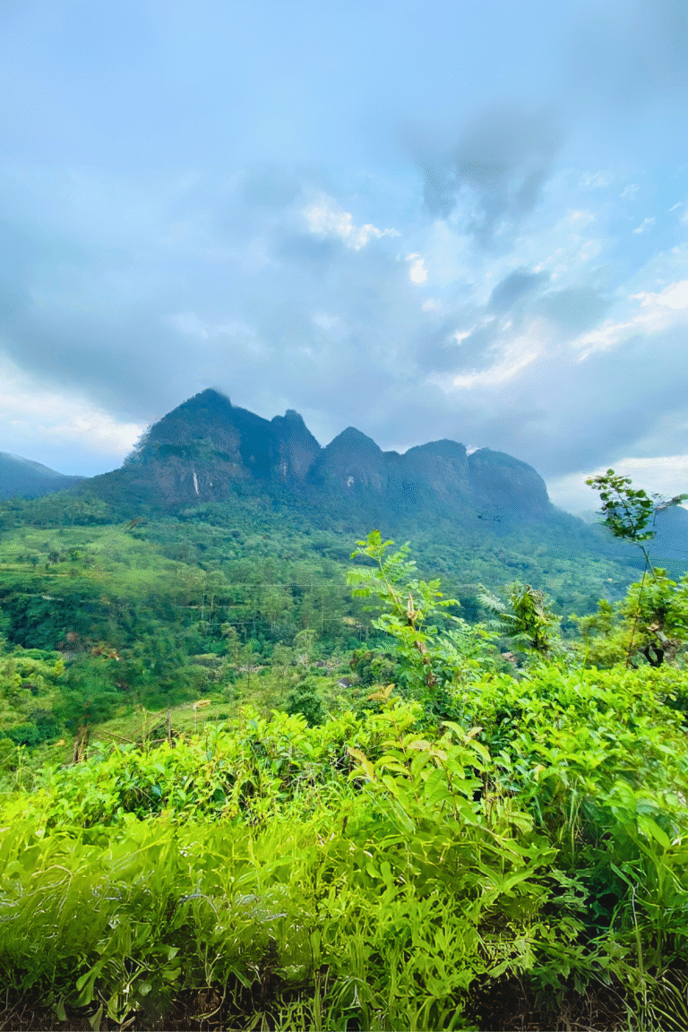 Misty peaks of Saptha Kanya mountain range Sri Lanka