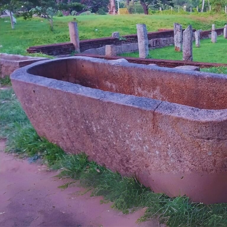 Ancient stone pillars inside Mahavihara Refactory Hall