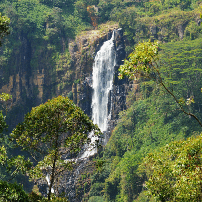 Devon Falls cascading through the mountains of Sri Lanka