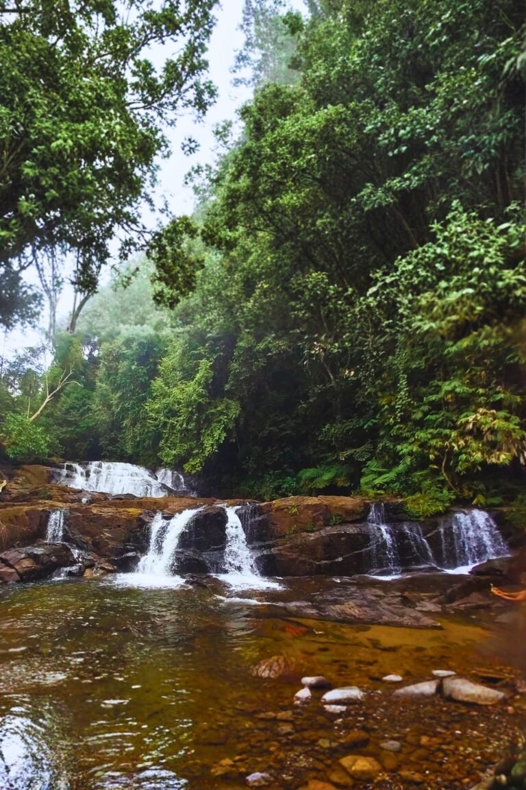 Lankagama Thattu Ella waterfall cascading through lush greenery in Sri Lanka