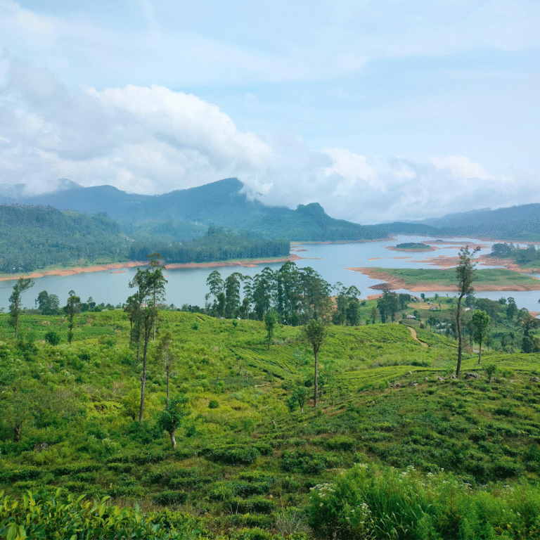 Maussakelle Reservoir near Hatton with misty mountain backdrop