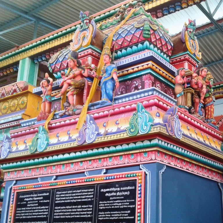 Temple tower with vibrant carvings at Munneswaram