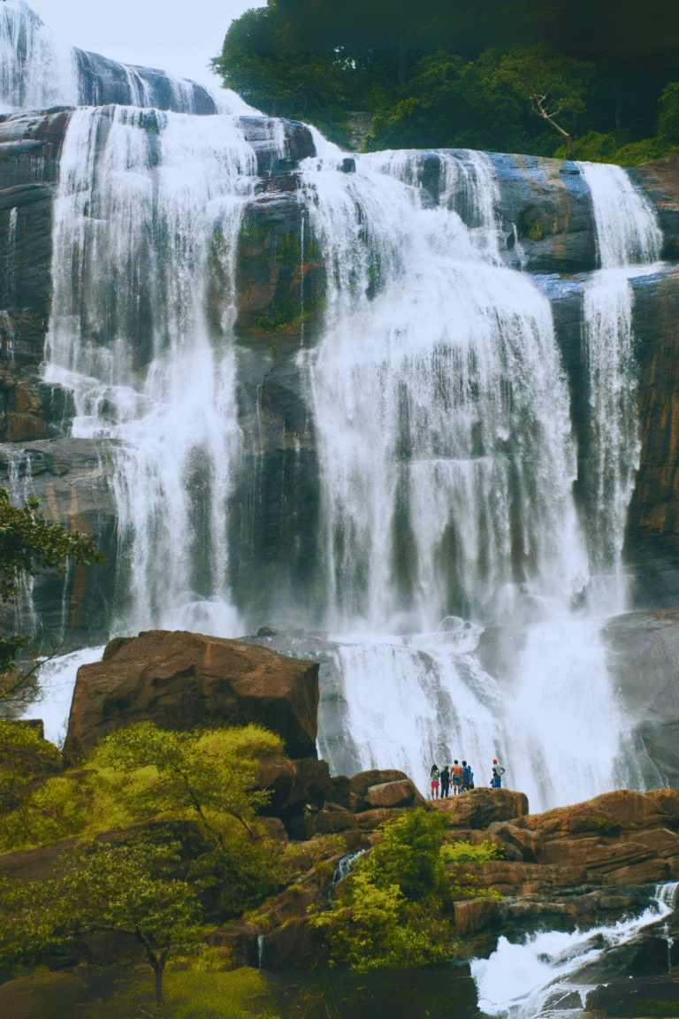 water cascading over rocks at Rathna Ella waterfall