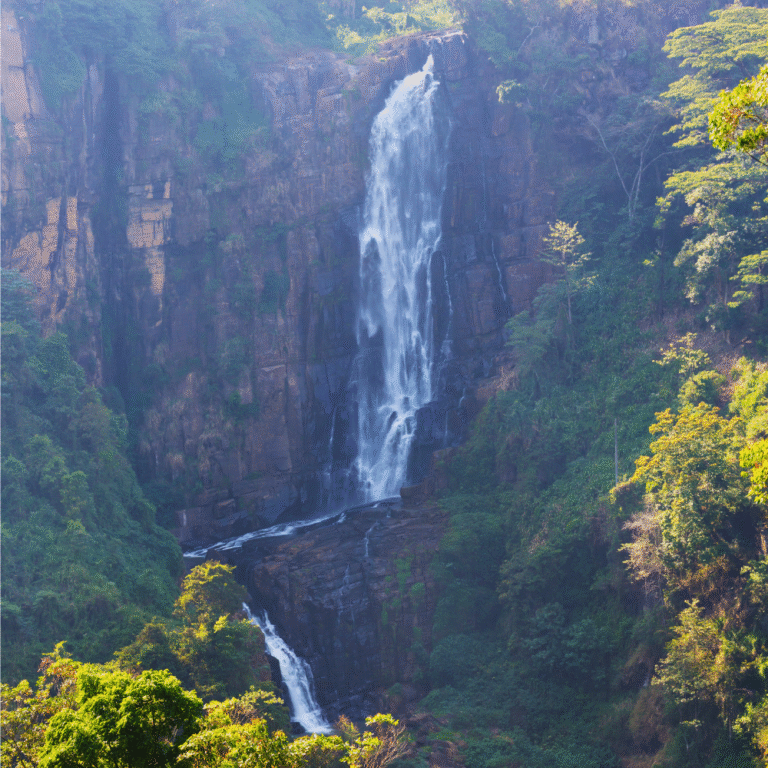 Devon Falls waterfall in Sri Lanka surrounded by lush greenery