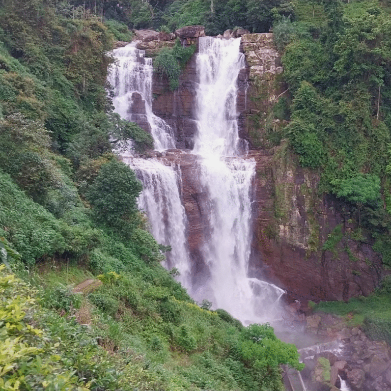 Lower Ramboda Ella Falls cascading in Nuwara Eliya Sri Lanka