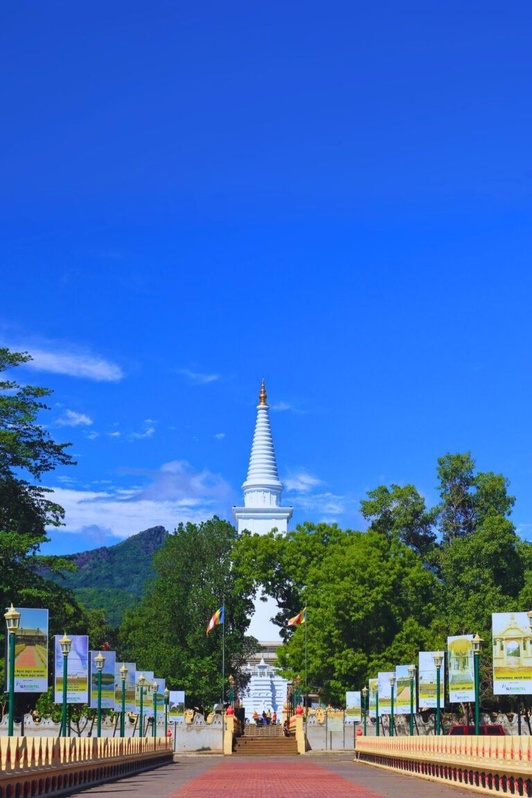 Colorful decorations at the entrance of Mahiyangana Raja Maha Viharaya