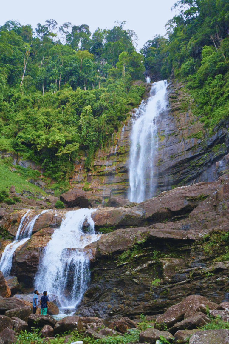 View of Mapalana Ella Falls cascading in Sri Lanka