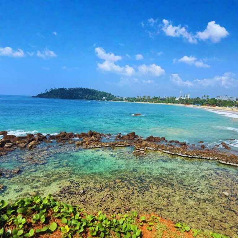 Scenic coastal landscape of Mirissa Beach Sri Lanka