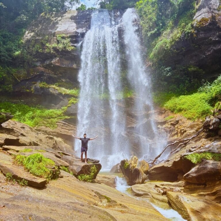 Kabaragala Falls flowing down rocky cliffs in Sri Lanka