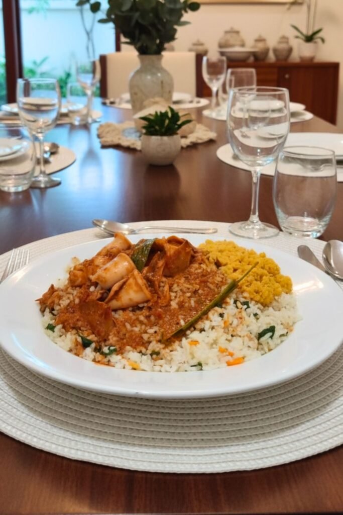 Homemade Sri Lankan cuttlefish curry with fresh ingredients